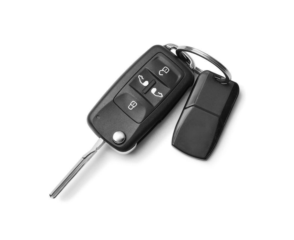 Car key fob with buttons for vehicle locking and unlocking